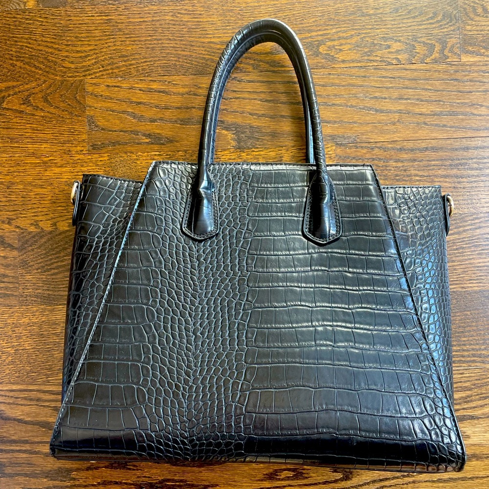 Black Alligator/Croc Faux Leather Work Bag